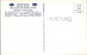 WILLIAMS, AZ  Arizona  Route 66  BELAIRE MOTEL  c1960s Night/Neon  Postcard