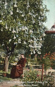 Vintage Postcard 1910's Waiting For Angel's Trumpet Santa Barbara Mission Calif.