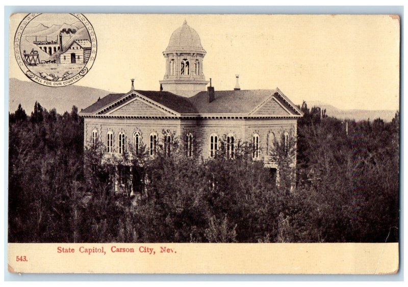 View Of State Capitol Building Carson City Nevada NV Vintage Unposted Postcard