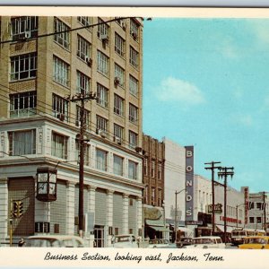 c1950s Jackson, TN Downtown Business Section Main St Sign Taxi Car Clock PC A201