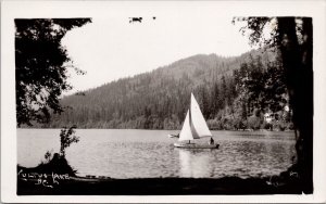 Cultus Lake BC near Chilliwack Fraser Valley Sailboat c1944 RPPC Postcard H34