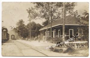 New Trenton IN Railroad Station Train Depot 1909 RPPC Real Photo Postcard