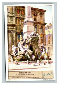 Vintage Liebig Trade Card - French - 3 of the Rome's Fountains Set