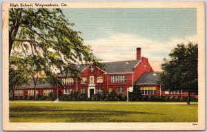 Waynesboro Georgia GA, High School Building, Main Entrance, Vintage Postcard