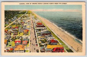 1938 VIRGINIA BEACH VA AERIAL VIEW  OCEANFRONT LOOKING NORTH 17th ST POSTCARD