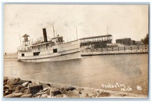 c1910 Pere Marquette Line Steamer Ship Pentwater MI RPPC Photo Postcard