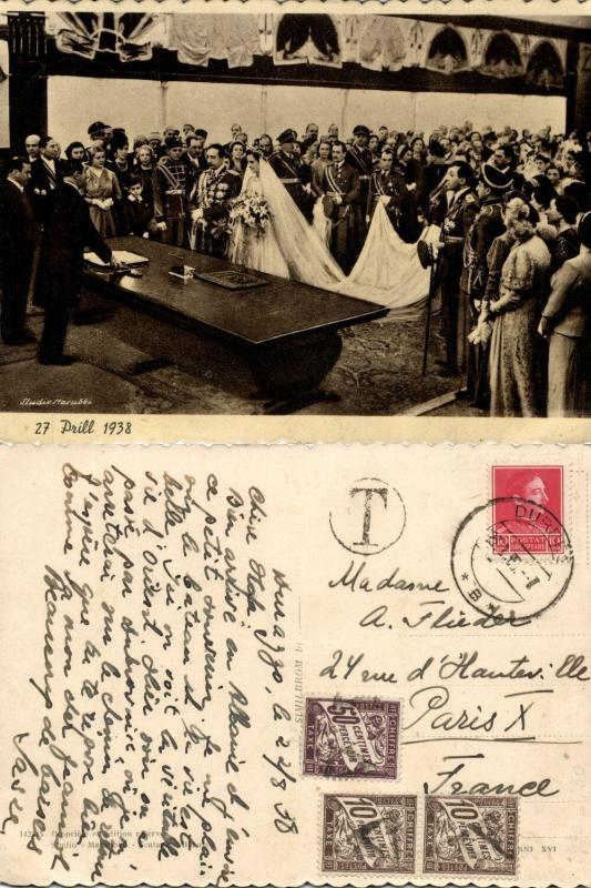 albania, Wedding of King Zog Zogu I with Queen Geraldine (1938) Postcard, Due to