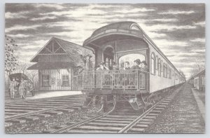 Transportation~Train~Artist Randy Rolffs~Passengers Outside Caboose~Vintage PC