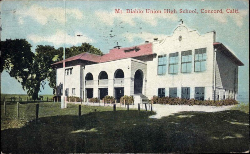 Concord California CA Mt Diablo Union High School c1910 Vintage Postcard