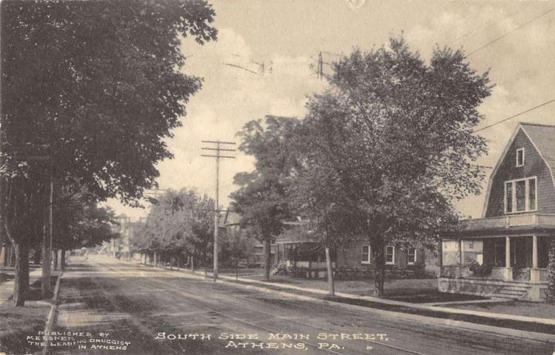 Athens Pennsylvania South Side Main Street Antique Postcard K32277