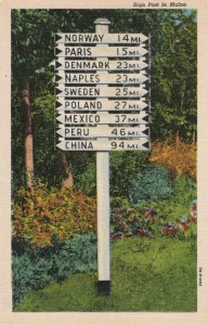 circa 1940's Sign Post in Maine Postcard 2T7-125