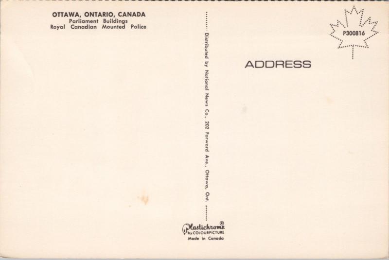 Parliament Buildings RCMP Mountie Ottawa Ontario ON Unused Vintage Postcard D43