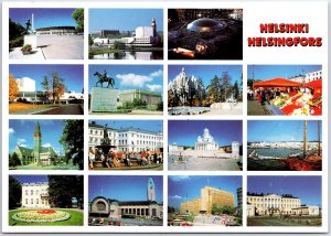 VINTAGE CONTINENTAL SIZE POSTCARD (15) MINI-VIEWS OF HELSINKI FINLAND