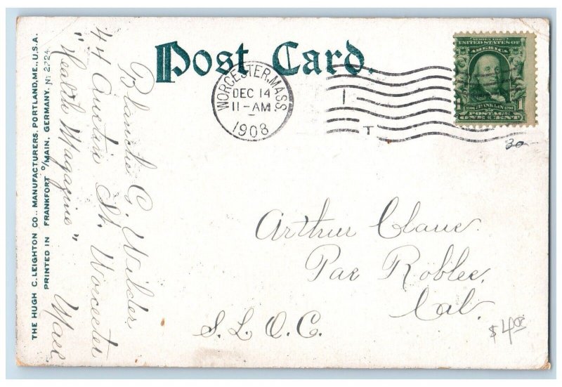 Worcester Massachusetts Postcard Union Station Exterior c1908 Vintage Antique