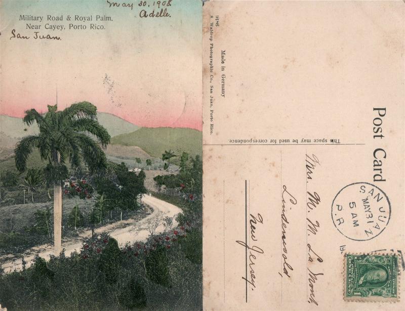 PUERTO RICO MILITARY ROAD ANTIQUE POSTCARD CORK CANCEL