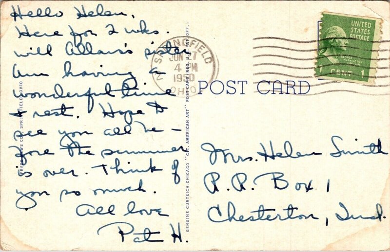 Scene Snyder Park Springfield Ohio Wob Note Cancel Pm  Postcard 