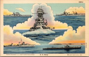 Postcard Battleships - US Navy 1940 Curt Teich series USN-4 Recruiting image