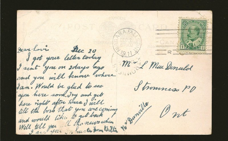 Postmark 1911 Niagara Falls City Hall Winnipeg Valentine Postcard