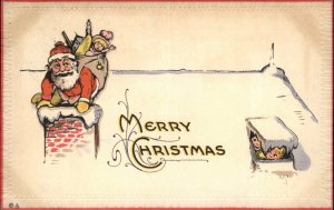 Christmas Santa Claus with Toys Going Down Chimney c1910 Vintage Postcard