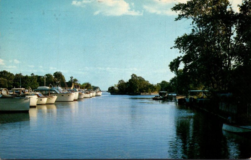 New York Long Island Amityville Creek Looking Toward The Yacht Club Dock 1958