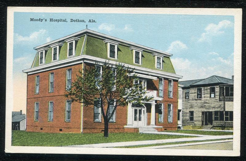 Dothan Alabama al Moody's Hospital old white bordered postcard