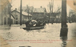 Postcard; Dayton OH 1913 Flood, Rescuing Party in Boat March 25th 9 A.M.