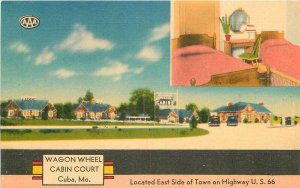 Postcard 1940s Missouri Cuba Route 66 Wagon Wheel Cabin occupation 23-13079