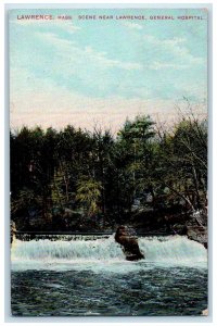 1910 Scene Near Lawrence General Hospital River Lake Falls Lawrence MA Postcard