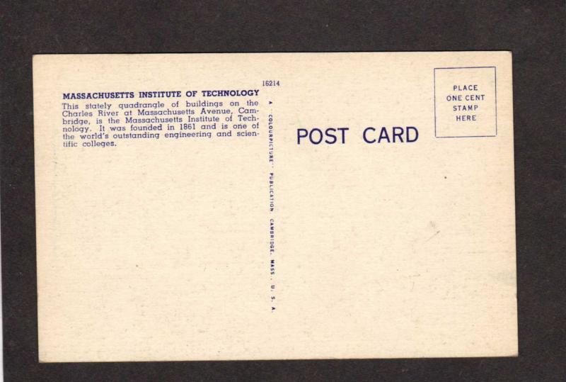 MA Massachusetts Institute of Technology Cambridge Boston Engineers Postcard MIT