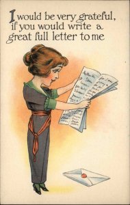 Pretty Woman Comic Newspaper Mail Letter c1910s Postcard
