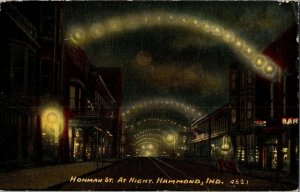 View of Hohman Street at Night, Hammond IN c1912 Vintage Postcard H54