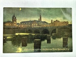 Vintage Postcard 1910's A Moonlight Night on the Genesee River Rochester NY