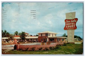 Gulfport Mississippi MS Postcard Sea Isles Hotel Court Pool Signage 1956 Vintage