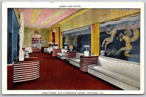 Vtg Chicago Illinois IL Chez Paree Restaurant Lobby & Foyer 1940s Postcard
