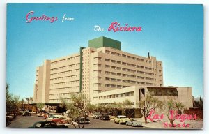 1950s LAS VEGAS NEVADA THE RIVIERA HOTEL MG VW 50s AUTOS GREETING POSTCARD P2937