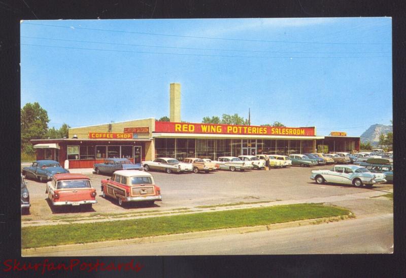 RED WING MINNESOTA RED WING POTTERY STORE 1950's CARS WOODY WAGON POSTCARD