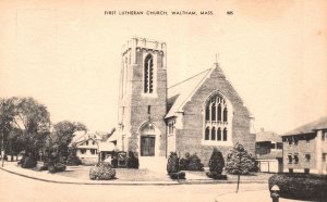 Vintage Postcard First Lutheran Church Parish Building Waltham Massachusetts MA