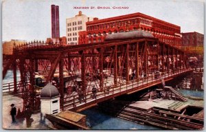 Madison Street Bridge Chicago Illinois IL Trucks & Building Landmark Postcard
