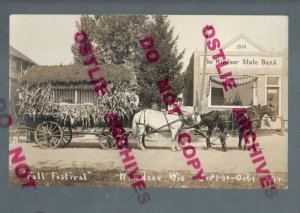 Windsor WISCONSIN RPPC 1914 CORN Parade FALL CARNIVAL Animal Cage nr Madison