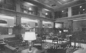 RALEIGH, NC North Carolina   SIR WALTER HOTEL~Lobby View   c1940's B&W Postcard