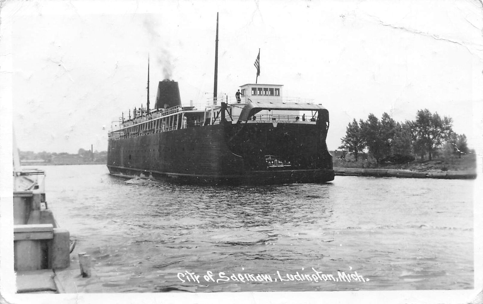 City of Saginaw Car Ferry Ludington Michigan 1950s RPPC real photo