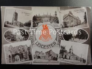 Leicester MULTIVIEW Castle Gateway, London Rd, Railway Station, Trams c1905 Tuck
