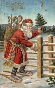 Christmas Santa Claus Snow Shoes Toys Embossed c1900s-10s Postcard