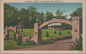 Postcard Entrance Central Oak Heights West Milton PA 1943