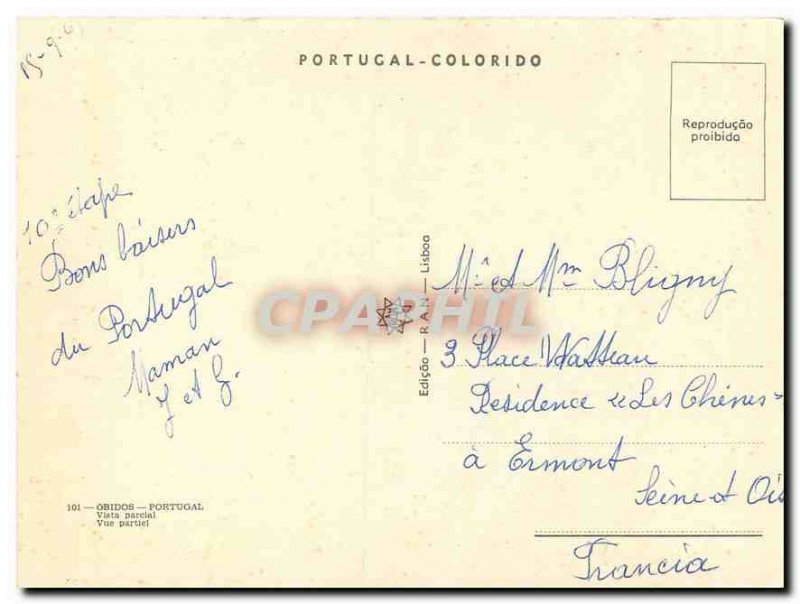 Postcard Modern Obidos Portugal Partial View