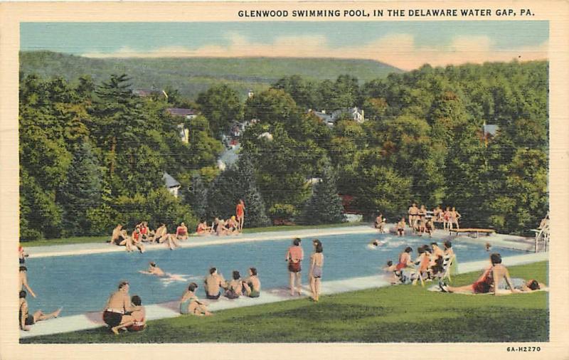 DELAWARE WATER GAP, Pennsylvania  PA    GLENWOOD SWIMMING POOL  c1940s  Postcard