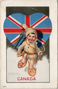 Boy with Snowshoes Patriotic Canada Union Jack c1909 Ullman Postcard H1 *as is