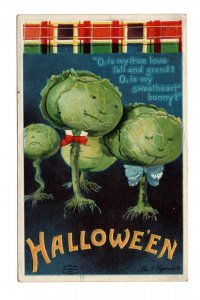 Vintage Clapsaddle  Antique Halloween Postcard with Anthropomorphic Lettuce Men