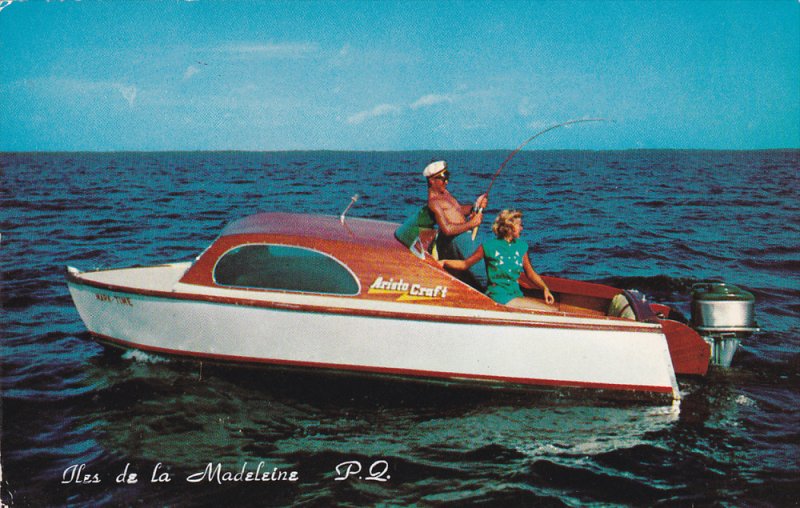 Man and Woman Fishing, Motor Boat, ILES DE LA MADELEINE, Quebec, Canada, 40-6...