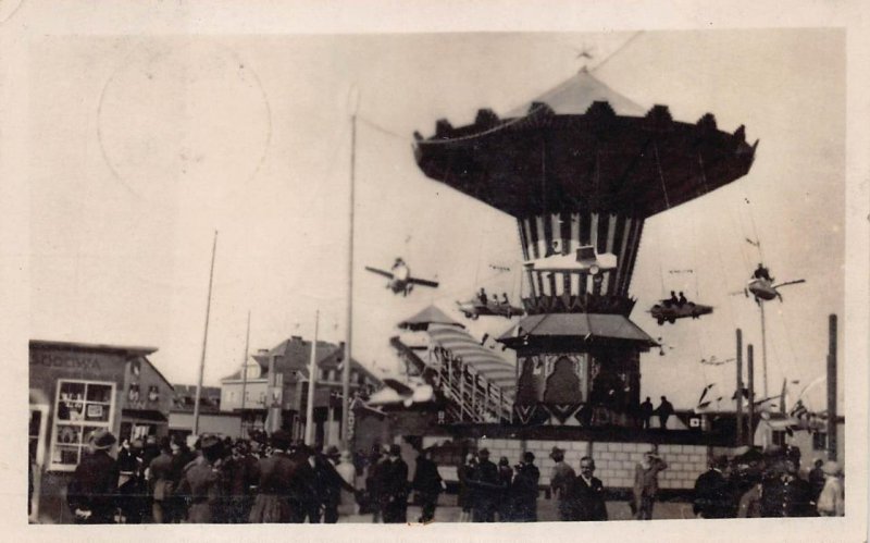 RPPC AVIATION CAROUSEL WARSAW POLAND EXPO POSTER STAMP REAL PHOTO POSTCARD 1929